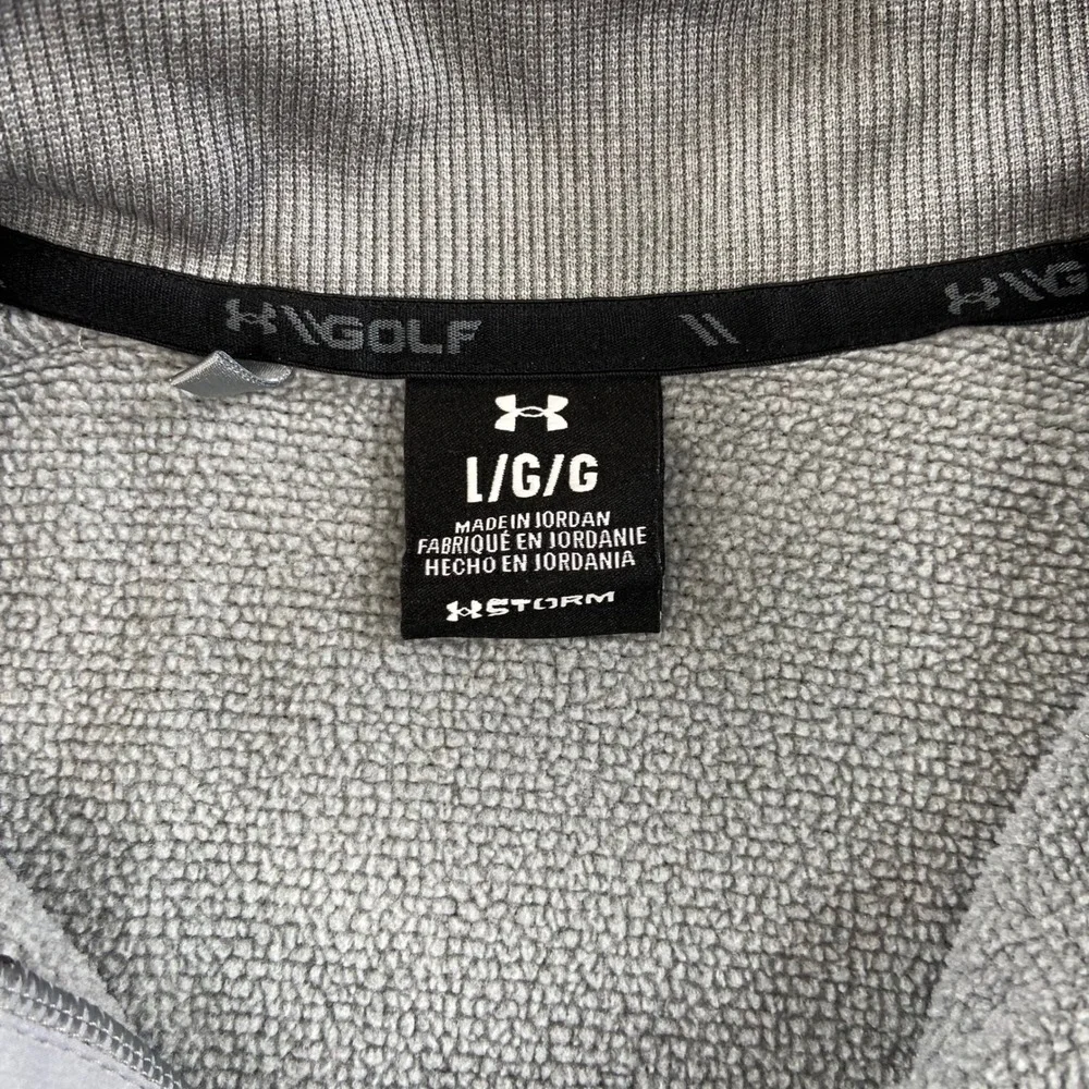 Under Armour Storm Golf Pullover Mens Large Gray Snap Mock Neck Teal Bend Logo